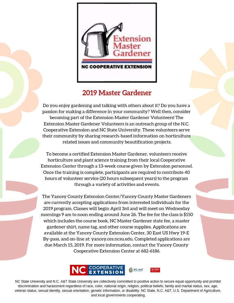 Master Gardener Volunteer Program 2019 North Carolina