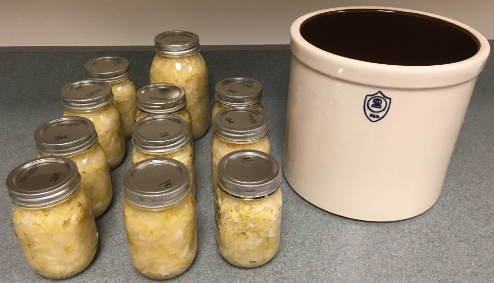sauerkraut jars and stone crock 