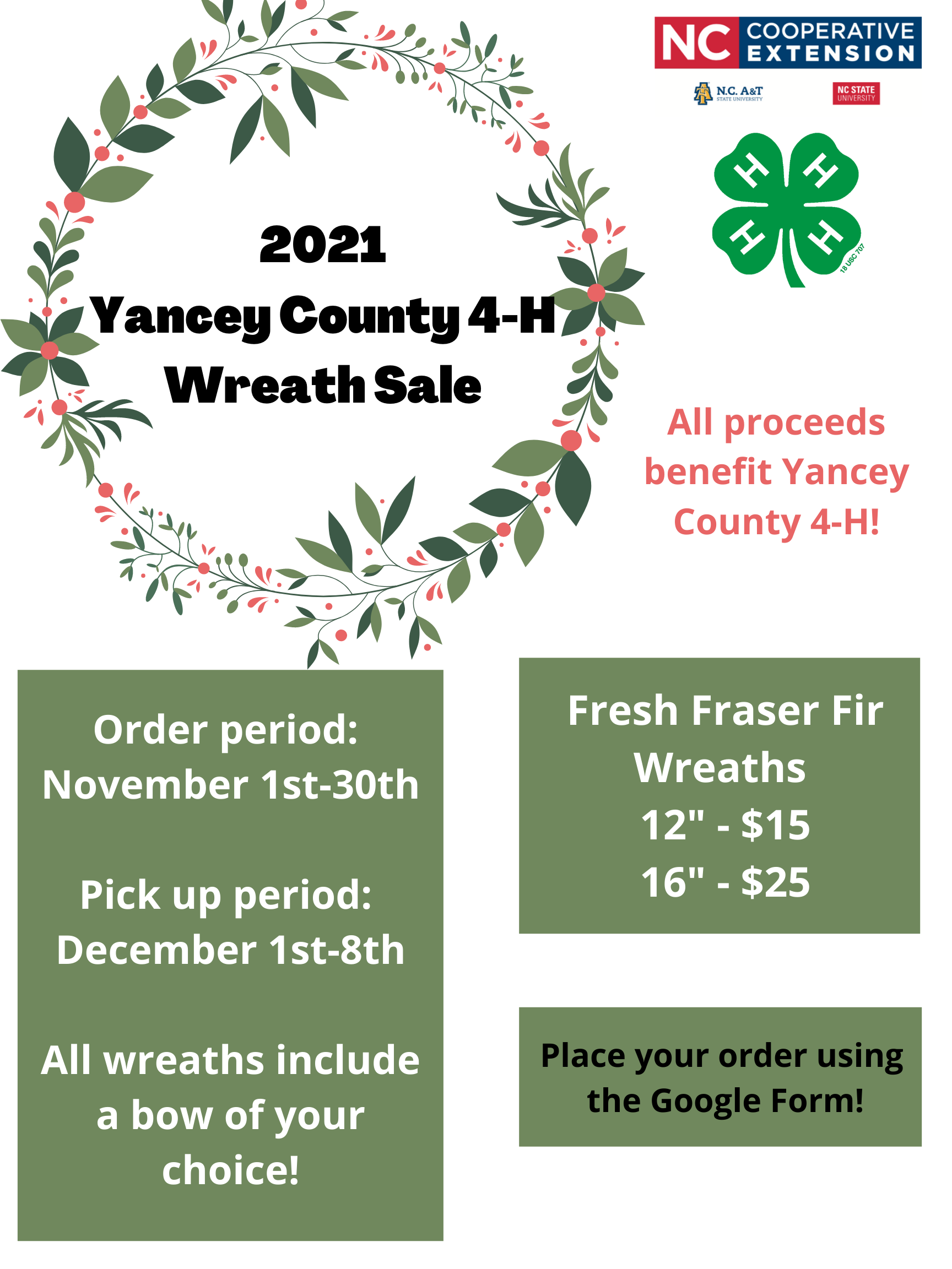2021 Yancey County 4-H Wreath Sale flyer