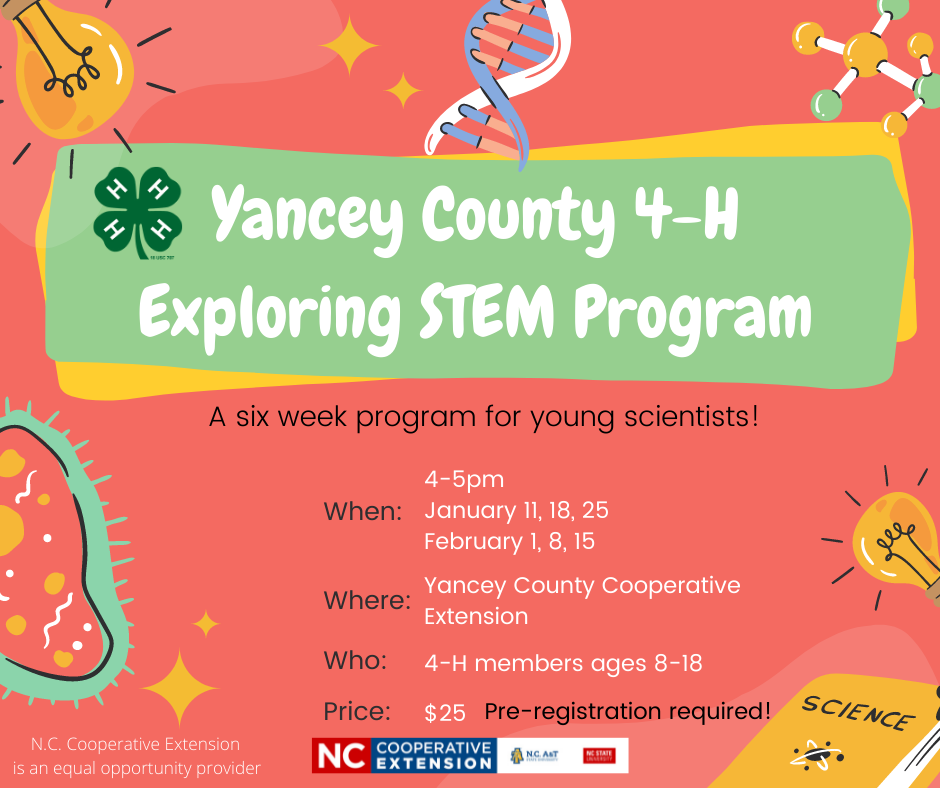 Yancey County 4-H Exploring STEM Program flyer