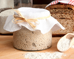 sourdough starter and flour