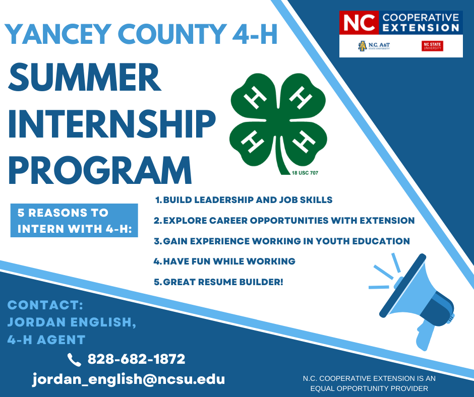 Yancey County 4-H Summer Internship Program