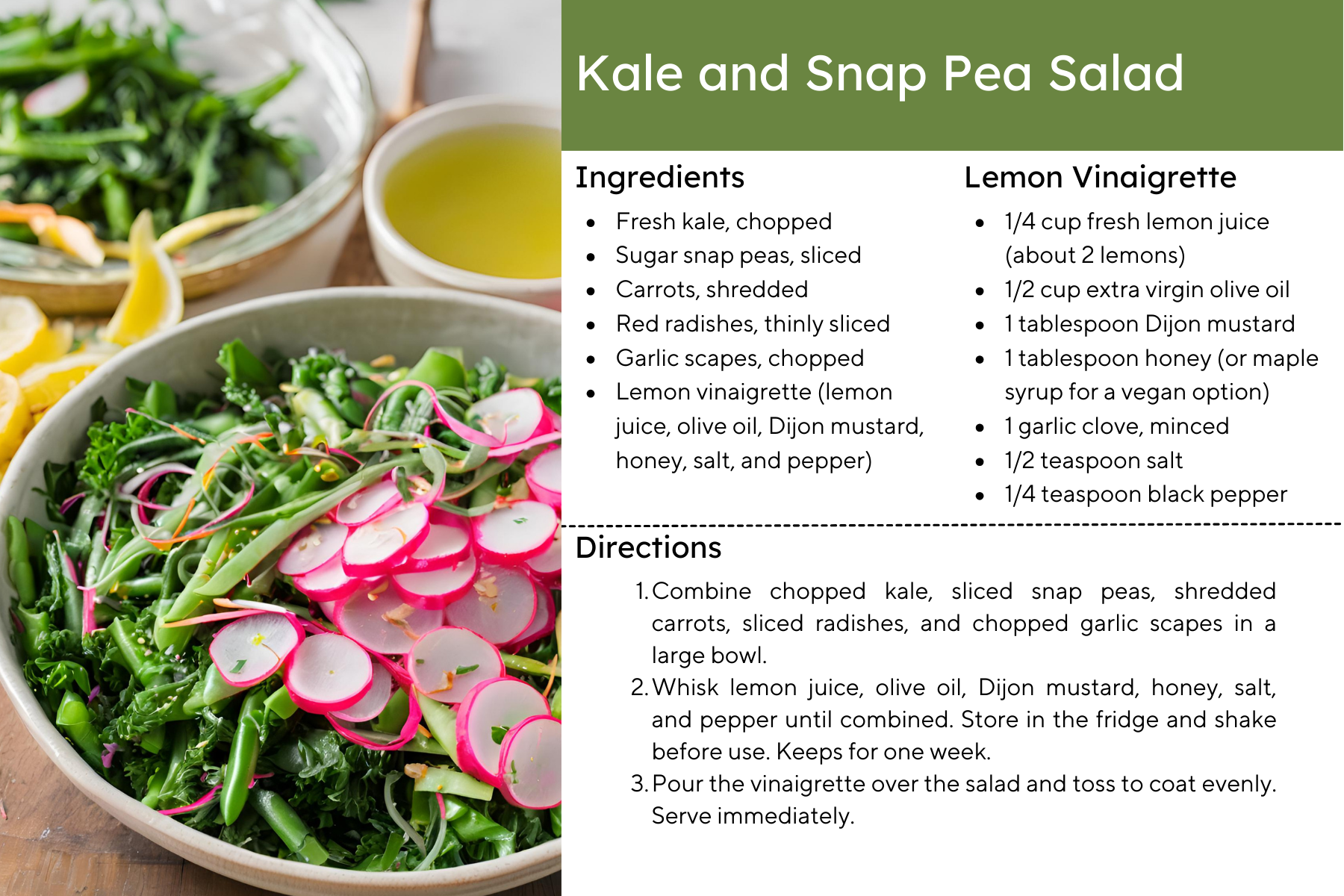 Recipe Card for Kale and Snap Pea Salad