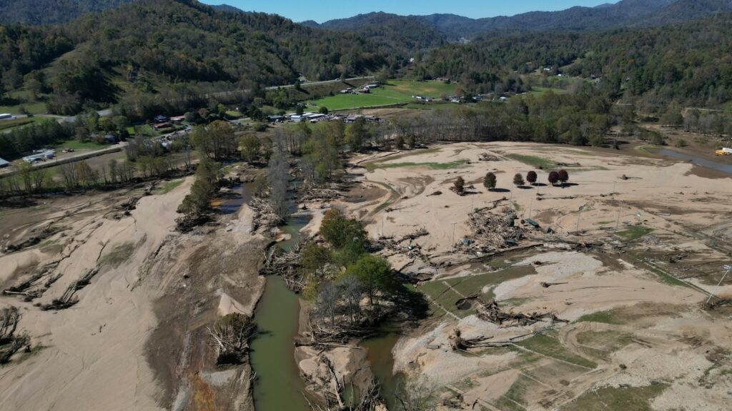 pasture land devastated by Hurricane Helene